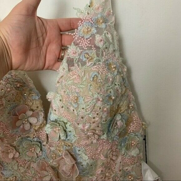 MAC DUGGAL Embellished Floral Sleeveless Deep V-Neck A-Line Gown Pastel Size 12 - Picture 6 of 14